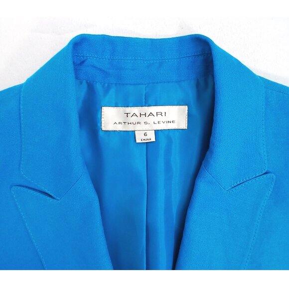 Tahari Arthur S. Levine Blue Bright One Button Closure Linen Blend Blazer EUC - Picture 4 of 8